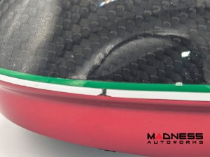 Alfa Romeo Giulia Mirror Covers - Carbon Fiber - Full Replacements - Red Stripe w/ QV Logo - Take Off