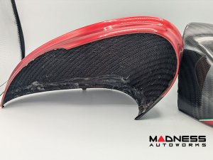 Alfa Romeo Giulia Mirror Covers - Carbon Fiber - Full Replacements - Red Stripe w/ QV Logo - Take Off