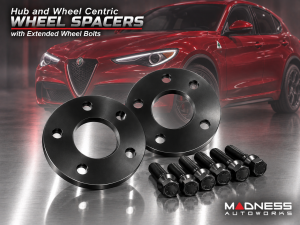 Alfa Romeo Stelvio Wheel Spacers - MADNESS - 5mm & 15mm - set of 4 w/ extended bolts Alfa Romeo Stelvio Wheel Spacers - MADNESS - 5mm & 15mm - set of 4 w/ extended bolts