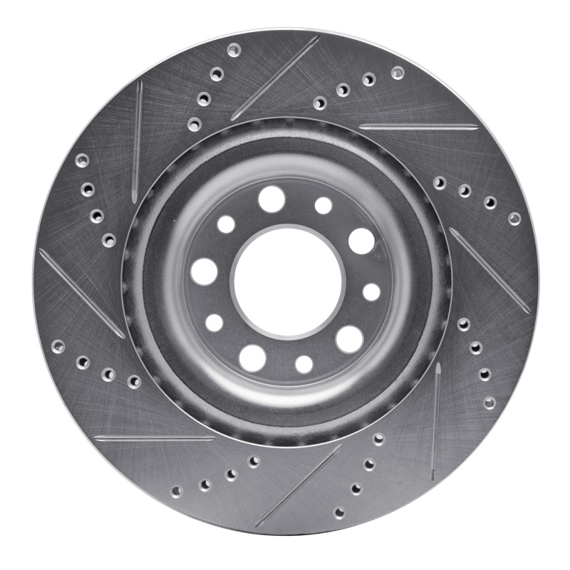Alfa Romeo STELVIO Brake Rotor (1) - Rear Right - DFC - Drilled & Slotted - Silver - `17-`25 Alfa Romeo STELVIO Brake Rotor (1) - Rear Right - DFC - Drilled & Slotted - Silver - `17-`25
