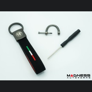 Keychain - Leather - Alfa Romeo Crest + Italian Flag
