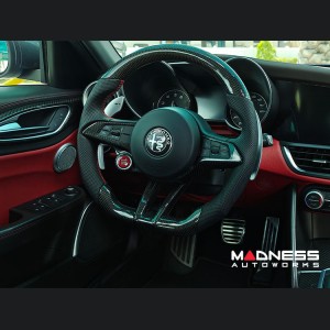 Alfa Romeo Stelvio Custom Steering Wheel - Carbon Fiber - Round Top/ Flat Bottom - QV Models - Perforated Leather 