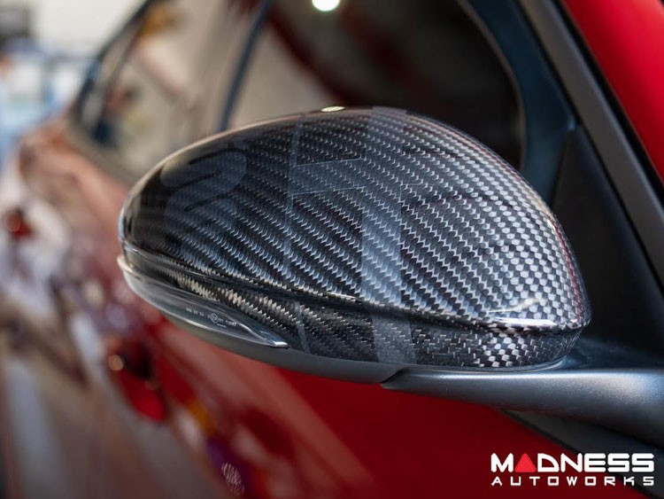 Alfa Romeo Giulia Mirror Covers - Carbon Fiber - Full Replacements - Alfa Romeo Theme