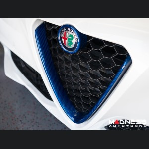 Alfa Romeo Giulia Front V Shield Grill Frame + Emblem Frame Kit - Carbon Fiber - QV Model - Candy Blue 