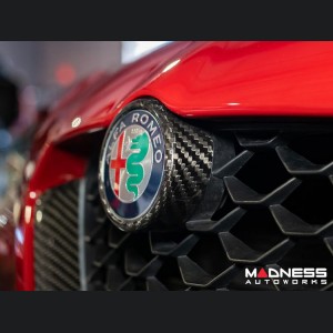 Alfa Romeo Giulia Front V Shield Grill Frame + Emblem Frame Kit - Carbon Fiber - Feroce Carbon