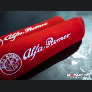 Seat Belt Shoulder Pads - set of 2 - Red w/ White Alfa Romeo Logo + Red Binding
