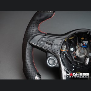 Alfa Romeo Giulia Steering Wheel - Carbon Fiber - Flat Top/ Flat Bottom - w/ Italian Stripe - Non QV Models - Perforated Leather 