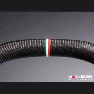 Alfa Romeo Giulia Custom Steering Wheel - Carbon Fiber - Flat Top/ Flat Bottom - w/ Italian Stripe - Non QV Models - Alcantara