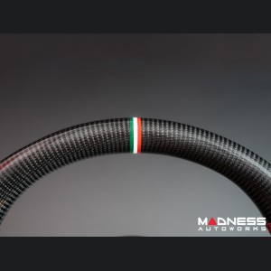 Alfa Romeo Giulia Custom Steering Wheel - Carbon Fiber - Round Top/ Flat Bottom - w/ Italian Stripe - Non QV Models - Perforated Leather