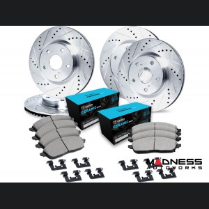 Alfa Romeo Giulia Brake Kit - 2.0L - Front + Rear - R1 Concepts - Ceramic Brake Pads - eLINE Drilled + Slotted Rotors