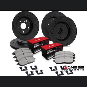 Alfa Romeo Giulia Brake Kit - 2.0L - Front + Rear - R1 Concepts - Optimum OEp Brake Pads - eLINE Black Drilled + Slotted Rotors