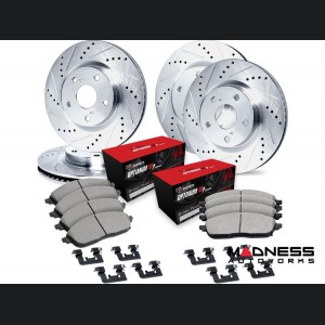 Alfa Romeo Stelvio Brake Kit - Front + Rear - R1 Concepts - Optimum OEp Brake Pads - eLINE Drilled + Slotted Rotors