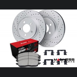 Alfa Romeo Giulia Brake Kit - 2.0L - Front - R1 Concepts - Optimum OEp Brake Pads - GEO-Carbon Drilled + Slotted Rotors