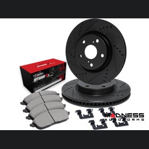 Alfa Romeo Giulia Brake Kit - 2.0L - Rear - R1 Concepts - Optimum OEp Brake Pads - eLINE Black Drilled + Slotted Rotors