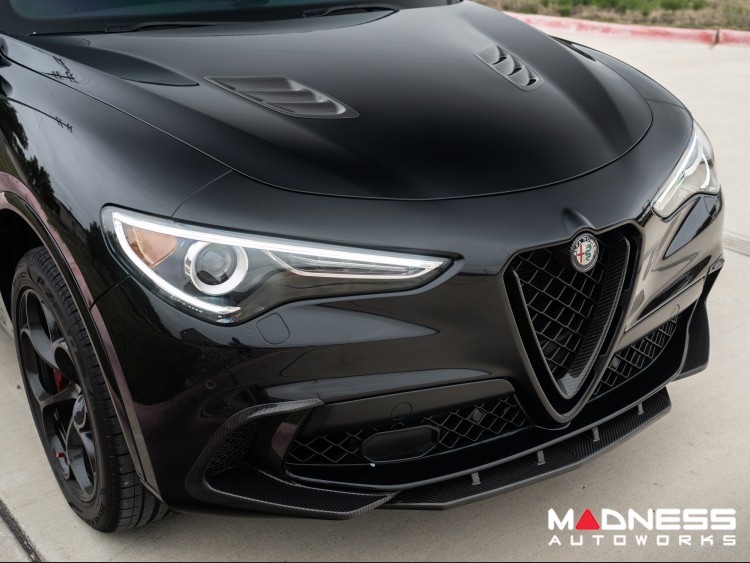 Alfa Romeo Stelvio Front V Shield Grill Frame + Emblem Frame Kit - Carbon Fiber - QV Model