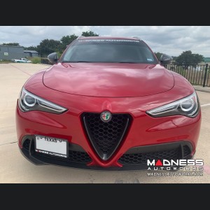 Alfa Romeo Stelvio Complete Exterior Styling Kit - Roof Spoiler + V Shield Grill Frame + Emblem Frame Kit - Carbon Fiber - Feroce Carbon