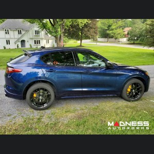 Alfa Romeo Stelvio Complete Exterior Styling Kit - Roof Spoiler + V Shield Grill Frame + Emblem Frame Kit - Carbon Fiber - Feroce Carbon