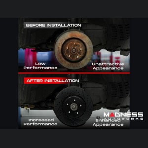 Alfa Romeo Giulia Brake Kit - 2.0L - Front + Rear - R1 Concepts - Ceramic Brake Pads - eLINE Black Drilled + Slotted Rotors