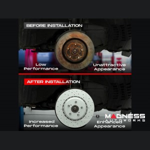 Alfa Romeo Stelvio Brake Kit - Front + Rear - R1 Concepts - Optimum OEp Brake Pads - eLINE Drilled + Slotted Rotors