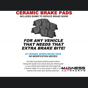 Alfa Romeo Stelvio Brake Kit - Front + Rear - R1 Concepts - Optimum OEp Brake Pads - eLINE Drilled + Slotted Rotors