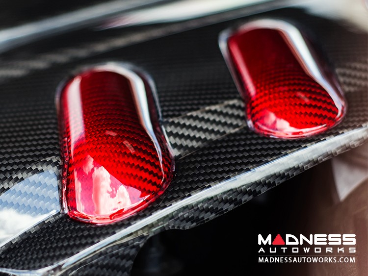 Alfa Romeo Giulia Engine Cover - Carbon Fiber - QV Version  - Red Center + Red Accents
