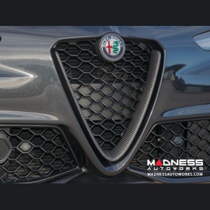 Alfa Romeo Giulia Front V Shield Grill Frame + Emblem Frame Kit - Carbon Fiber - QV Model - Matte Finish