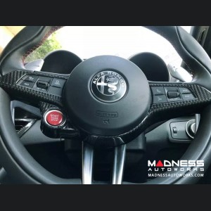 Alfa Romeo Giulia Steering Wheel Trim - Carbon Fiber - Center Trim Piece - Black/ White Candy - QV Model