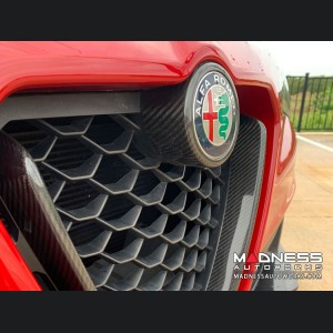 Alfa Romeo Stelvio Front V Shield Grill Frame + Emblem Frame Kit - Carbon Fiber - Feroce Carbon