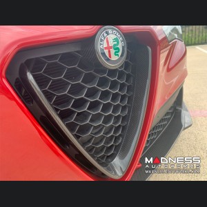 Alfa Romeo Stelvio Front V Shield Grill Frame + Emblem Frame Kit - Carbon Fiber - Feroce Carbon