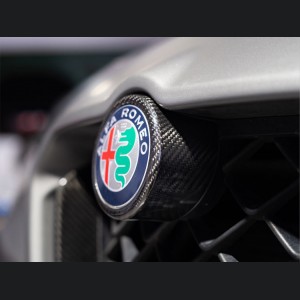Alfa Romeo Stelvio Front V Shield Grill Frame + Emblem Frame Kit - Carbon Fiber - QV Model