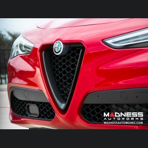 Alfa Romeo Stelvio Front V Shield Grill Frame + Emblem Frame Kit - Carbon Fiber - Feroce Carbon