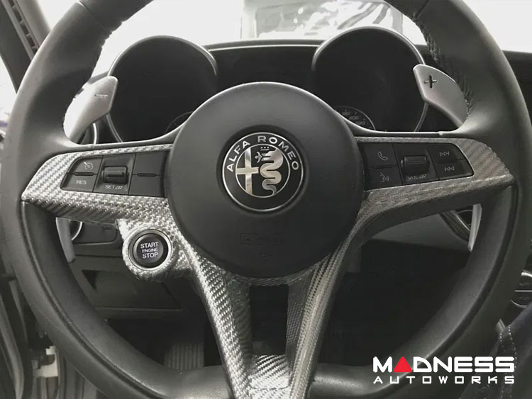 thumbnail image 2 of Real Carbon Fiber Steering Wheel Center Trim Cover For Alfa Romeo Giulia & Stelvio - 2 Piece Set 2 of 5